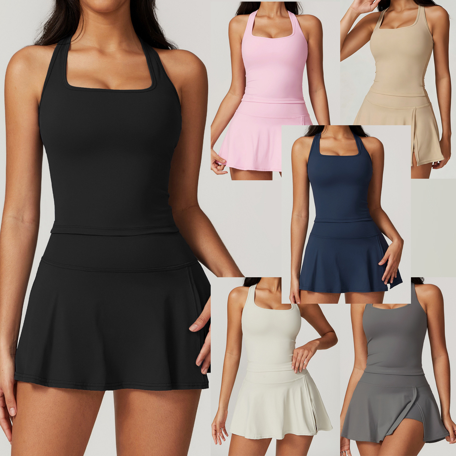 Crop Top Crochet - Dwuczęściowe sukienki tenisowe damskie z rozcięciem
