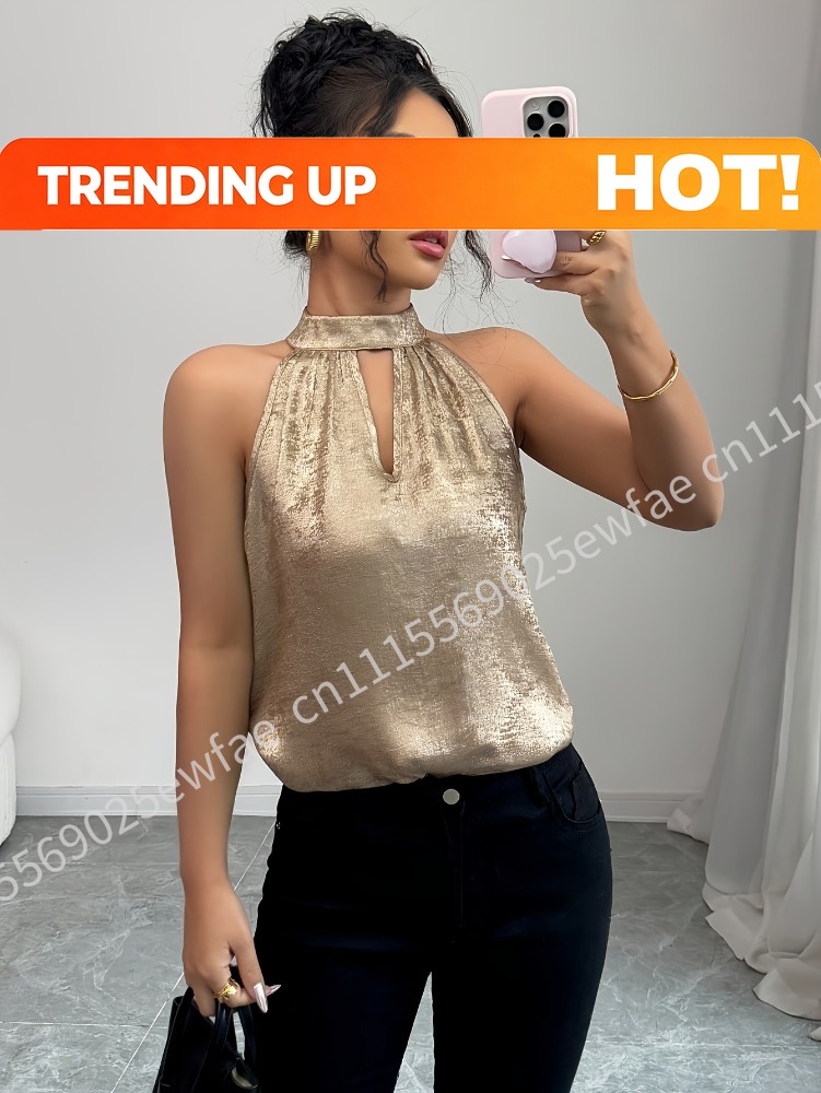 Blouse Off Shoulder - Szampańska Złota Błyszcząca Bluzka Damska z
