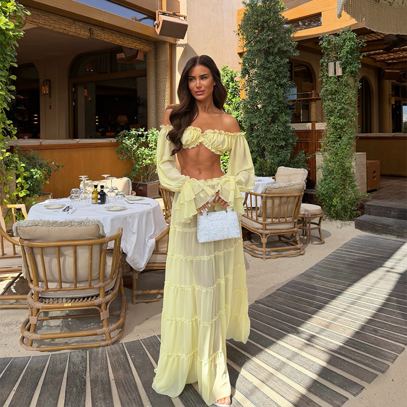 Elegancki żółty komplet na wak – Blouse Off Shoulder recenzja i cena